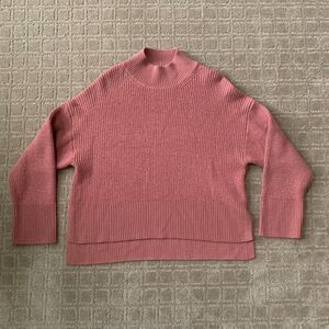 H&M Mock Neck Knit Sweater Women's M Pink Pullover Wool Blend Minimalist Classic